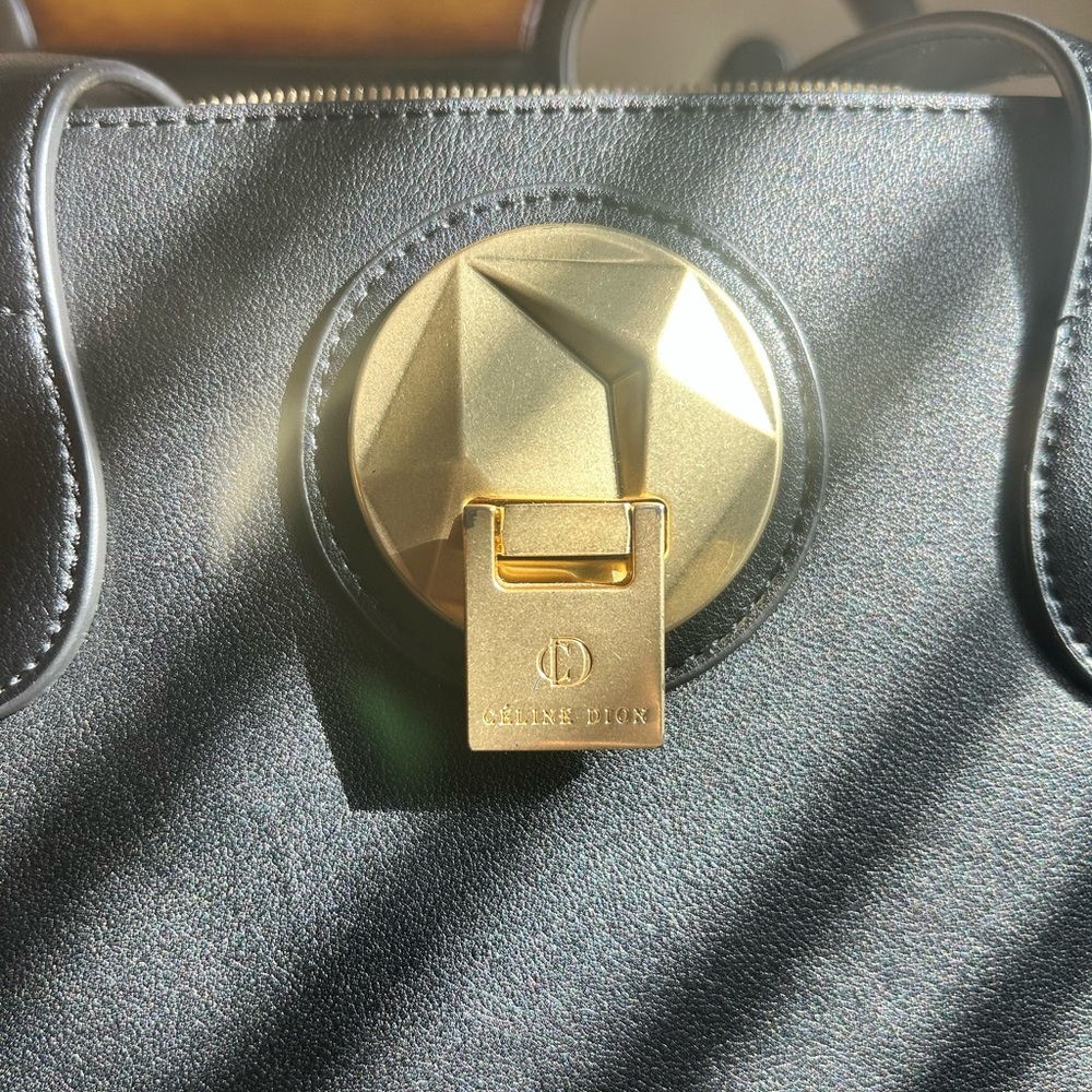 Celine Black Leather Handbag with Gold Accents